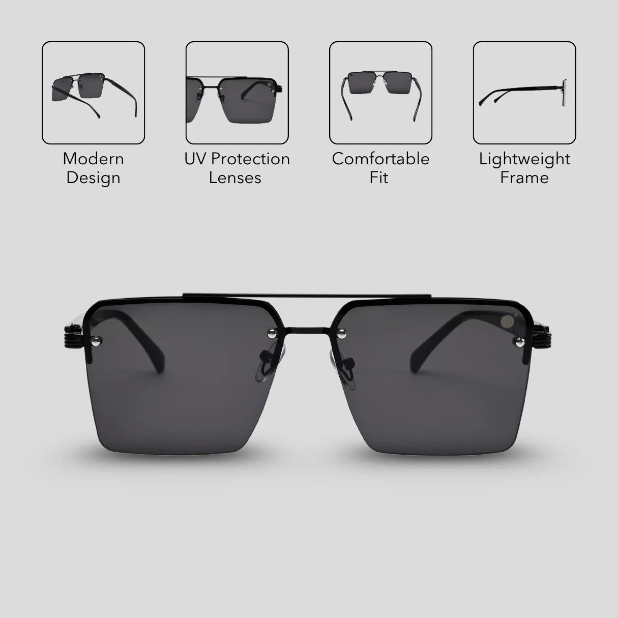MOONX ICONIC S1 – UV400 Square Metal Frame Sunglasses (Unisex)