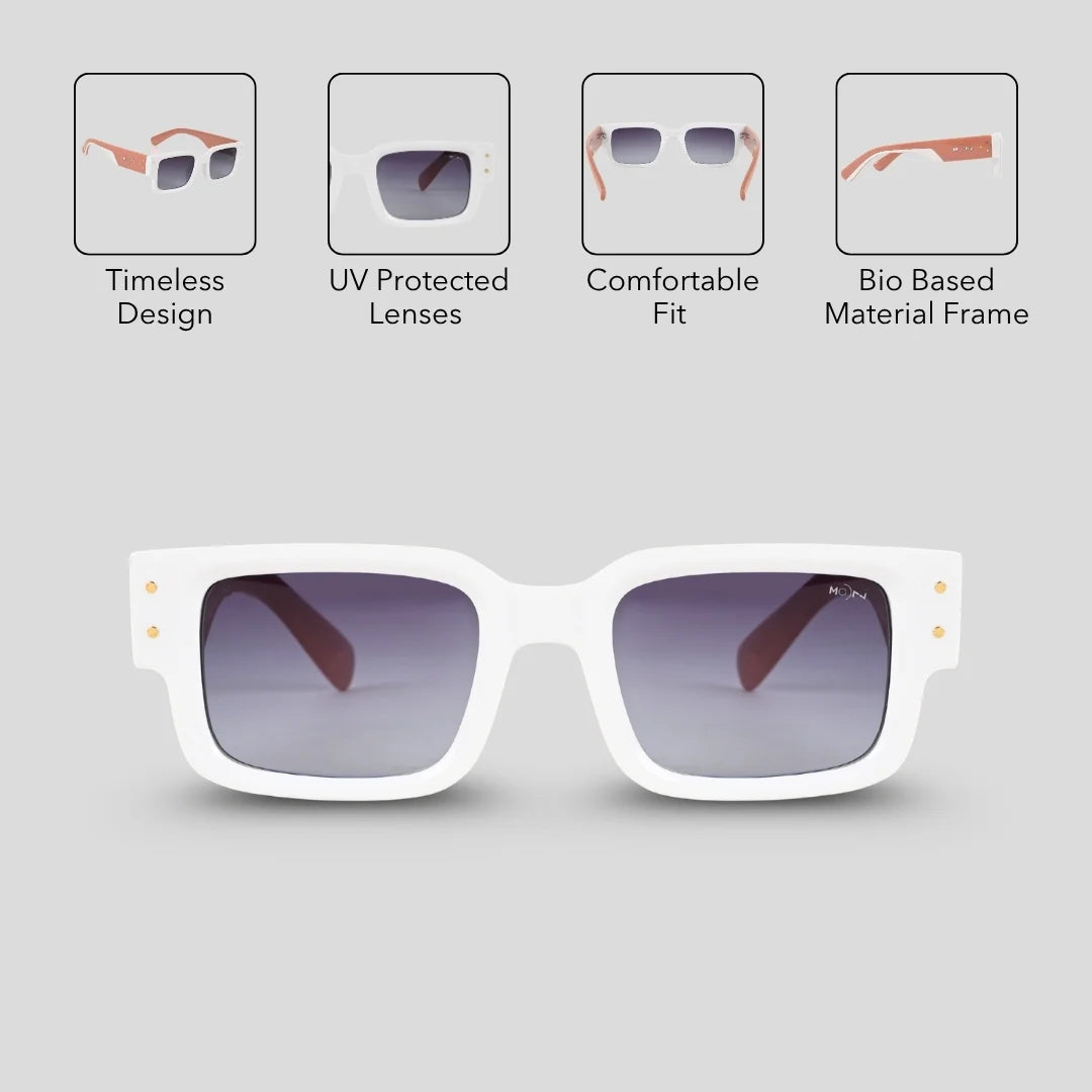 MOONX CLASSIC ICON (WH) - UV400 Rectangular Sunglasses (Unisex)