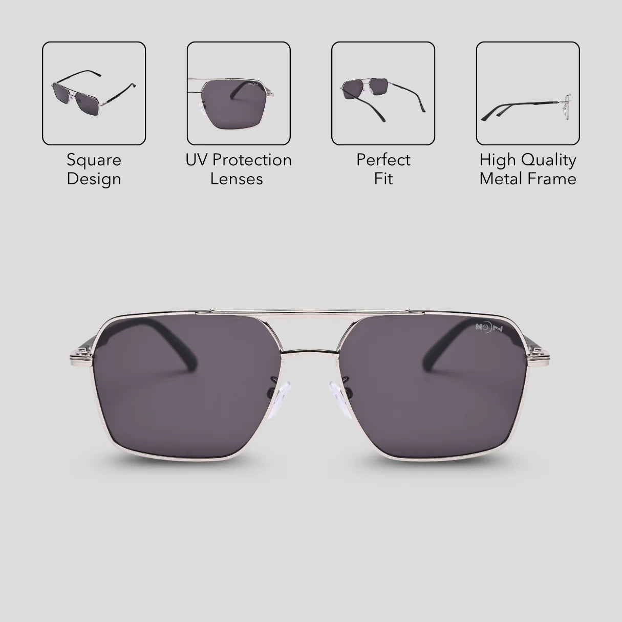 MOONX PHOBOS S1 – UV400 Rectangular Metal Sunglasses (Unisex)