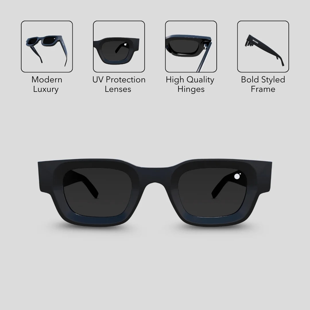 MOONX DARK STONE – UV400 Classic Bold Rectangular Sunglasses (Unisex)