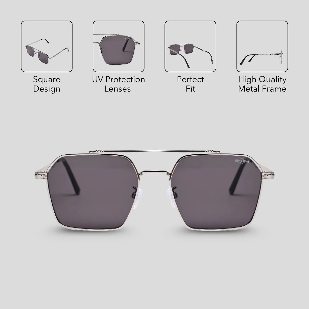 MOONX RISE S2 – UV400 Rectangular Metal Frame Sunglasses (Unisex)