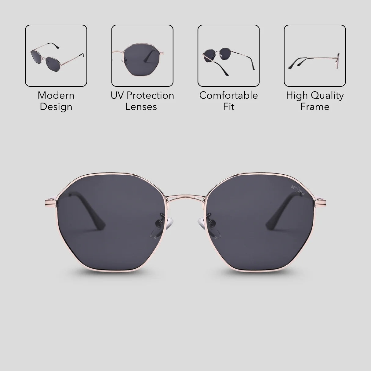 MOONX MIRANDA S2 – UV400 Geometric Round Metal Sunglasses (Unisex)