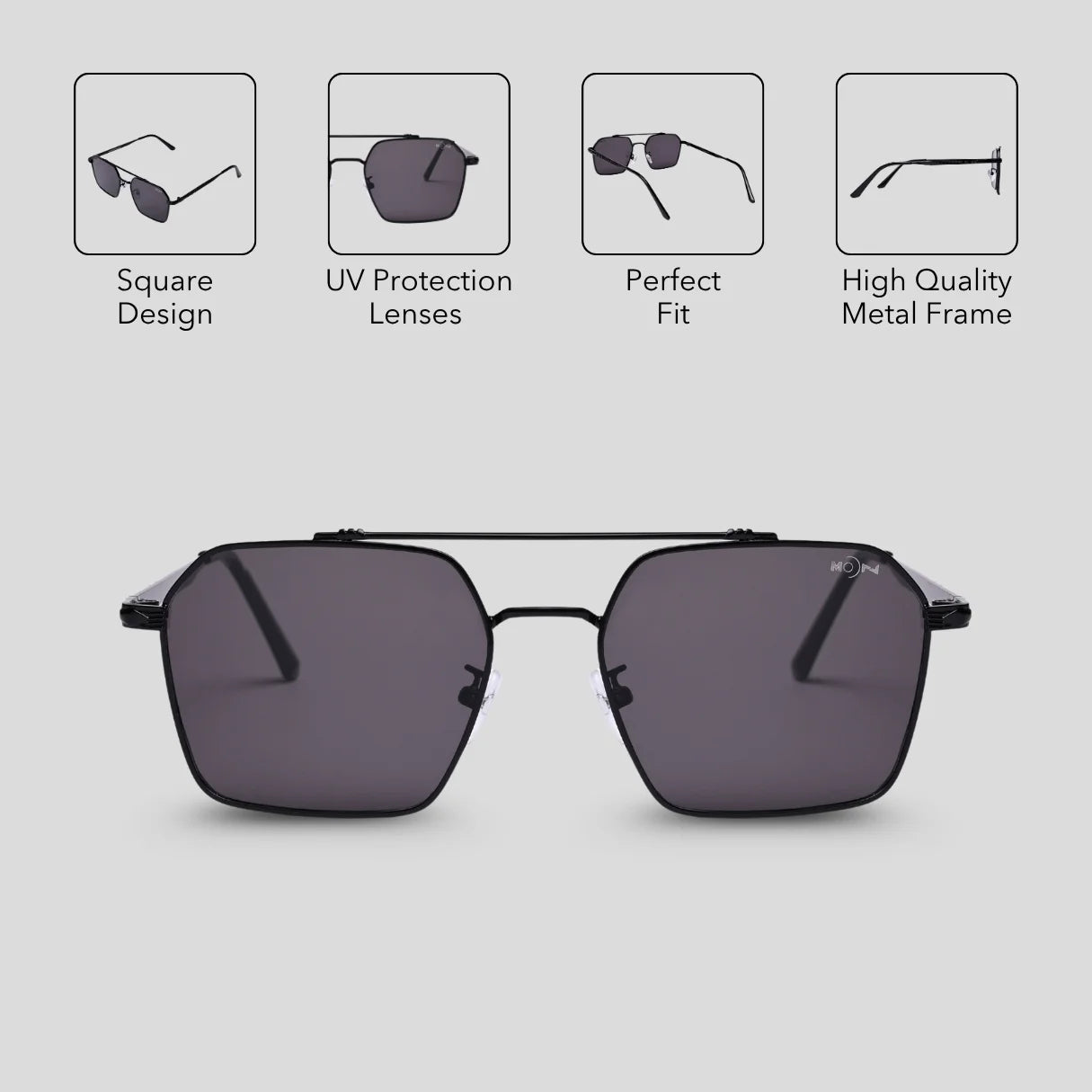 MOONX RISE S1 – UV400 Rectangular Metal Frame Sunglasses (Unisex)