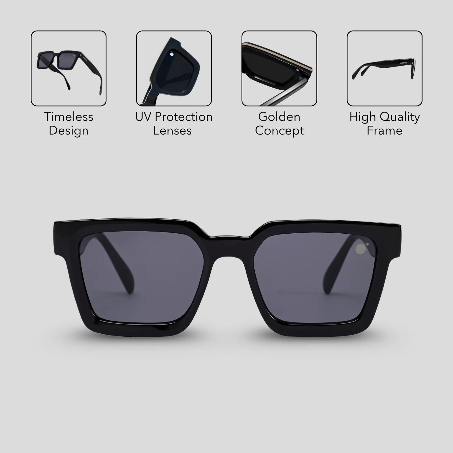 MOONX CLASSIC BLACK – UV400 Protection Wayfarer Sunglasses (Unisex, Hot Selling)