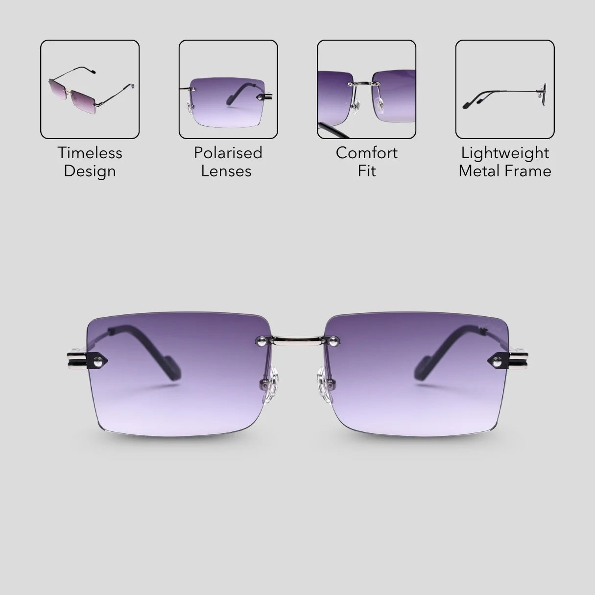 MOONX STARMADE S3 – Polarised Rimless Rectangular Sunglasses (Unisex)
