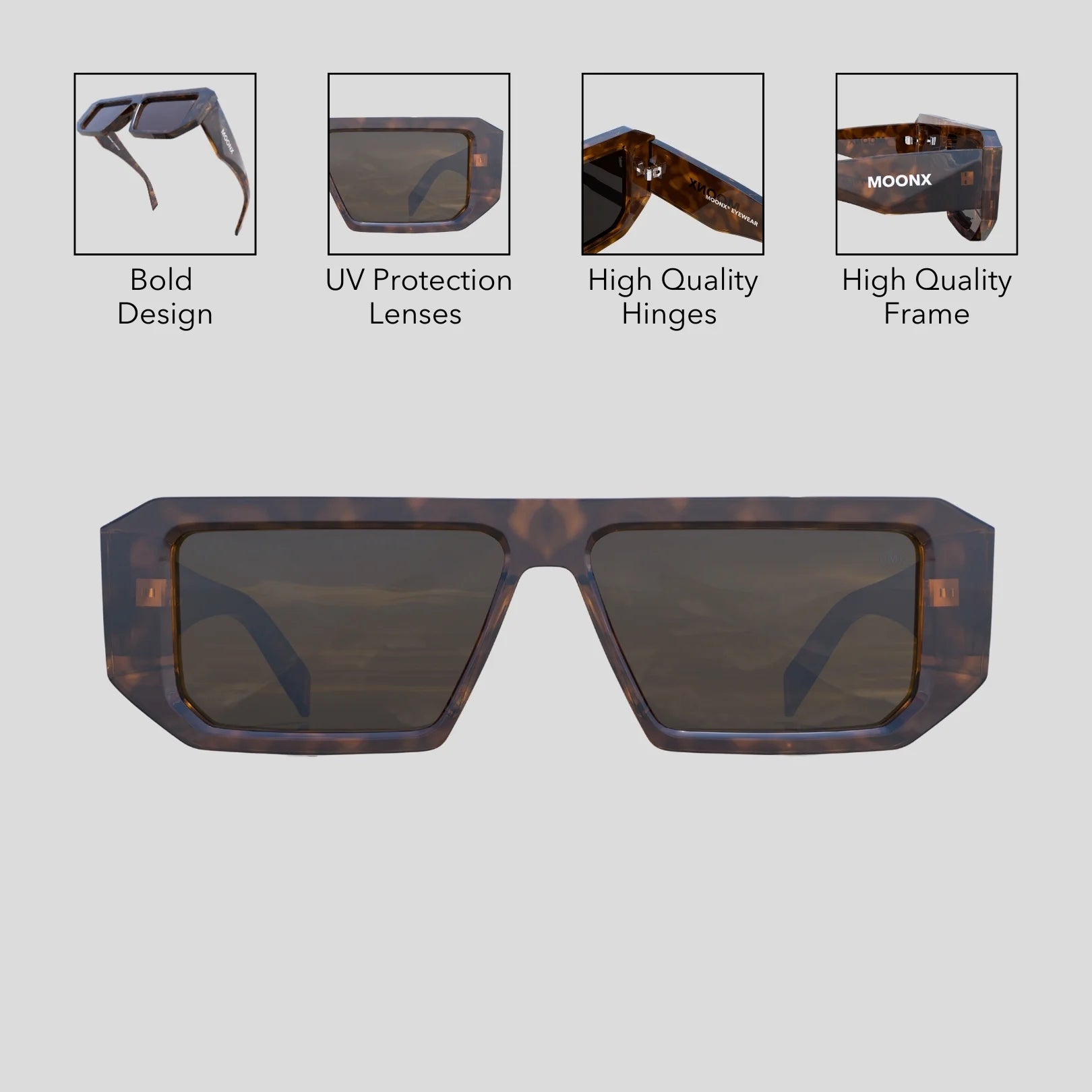 MOONX LUNA S2 - UV400 Premium & Bold Rectangular Frame Sunglasses