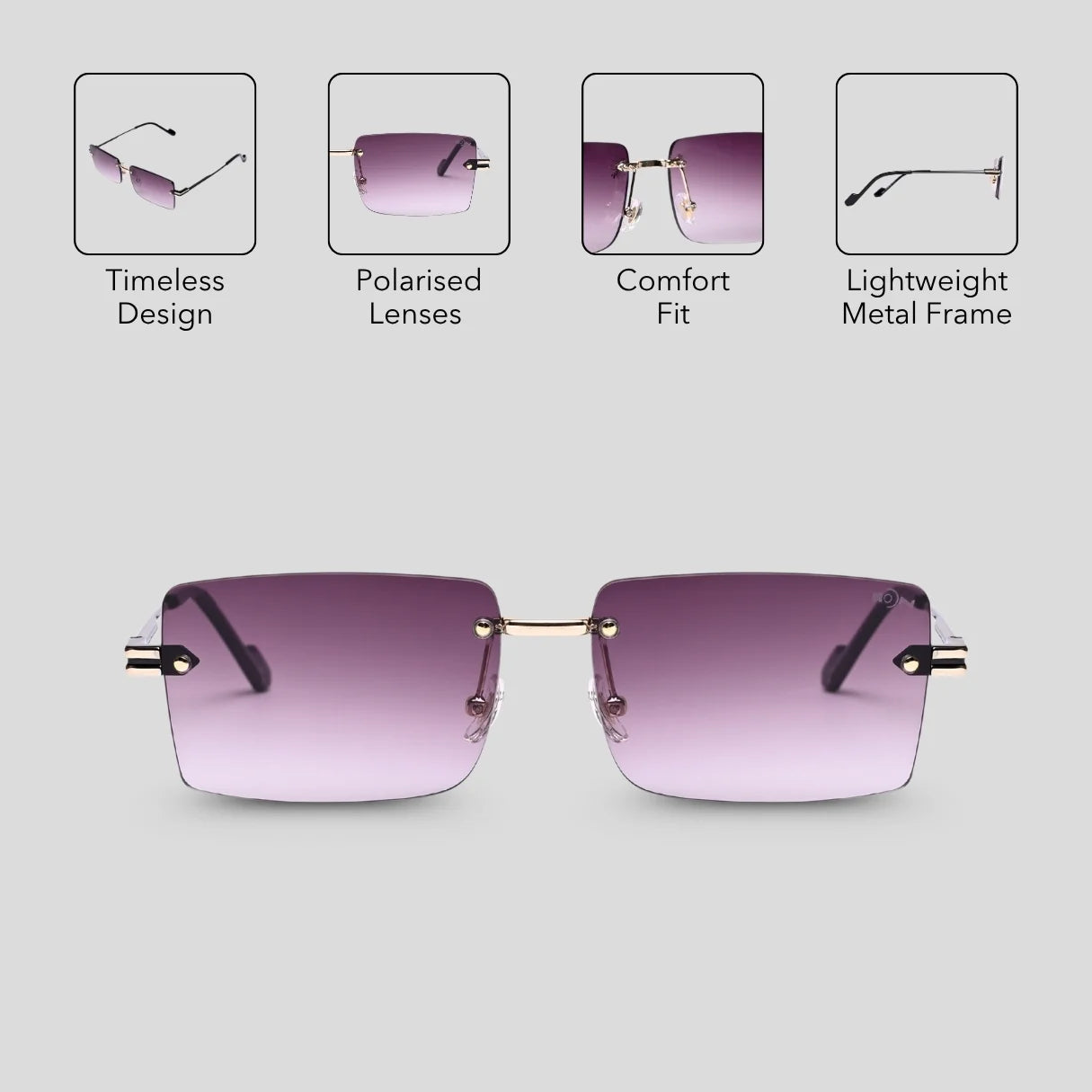 MOONX STARMADE S1 – Polarised Rimless Rectangular Sunglasses (Unisex)