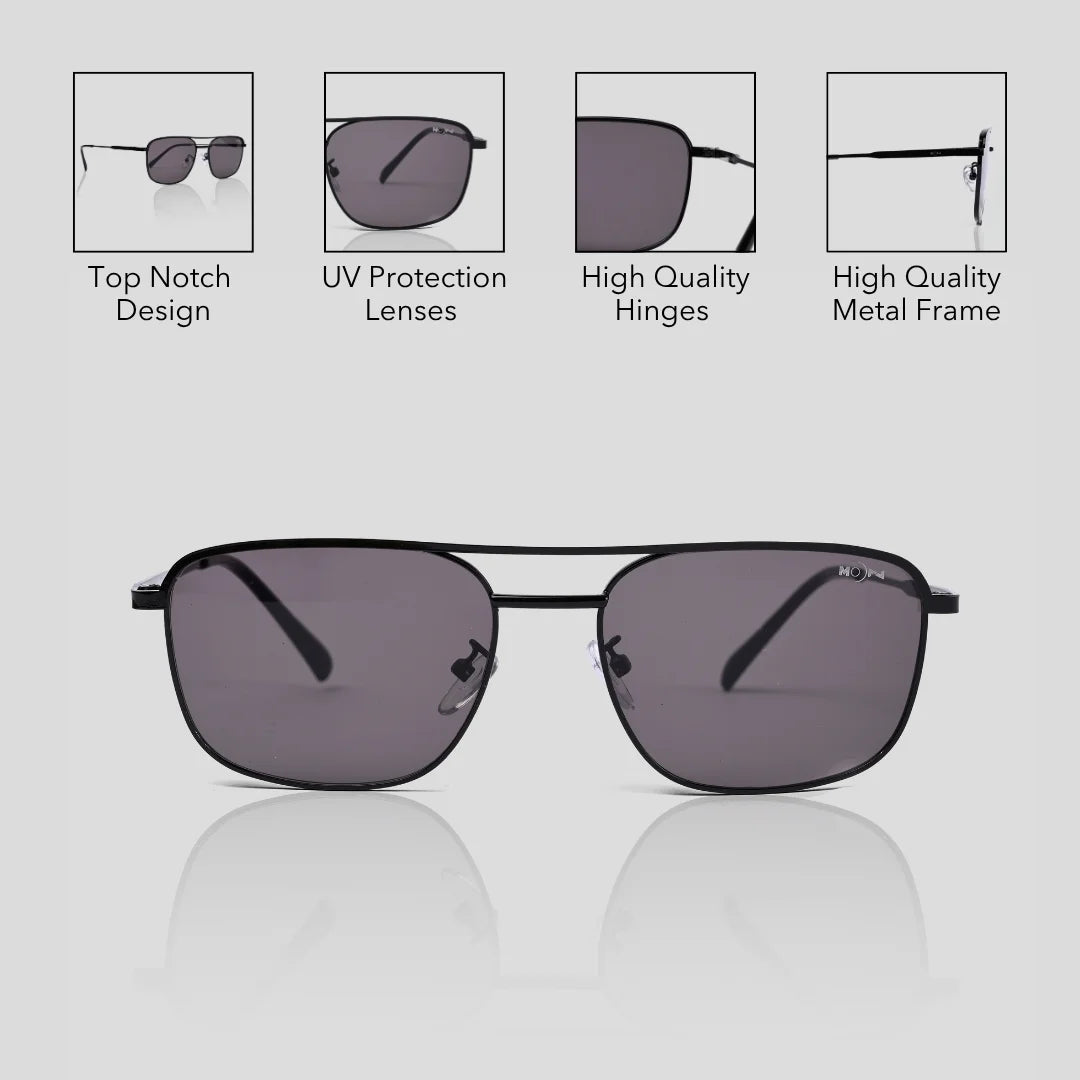 MOONX Z-AUTONOE S1 – UV400 Rectangular Metal Frame Sunglasses (Unisex)