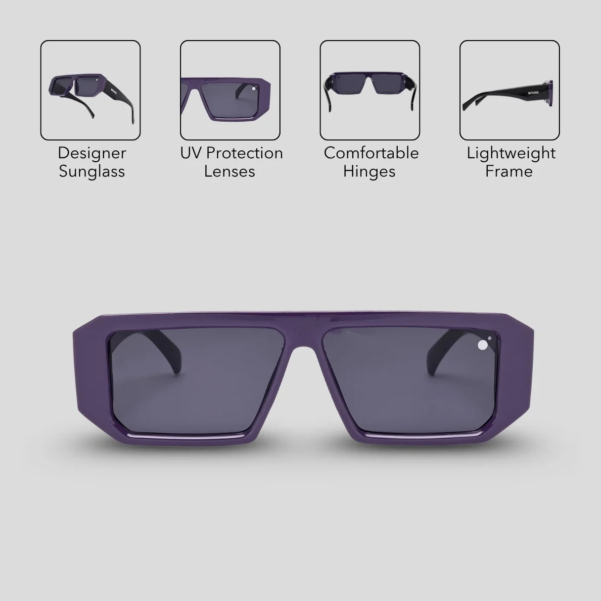 MOONX LUNA S3 - UV400 Premium & Bold Rectangular Frame Sunglasses