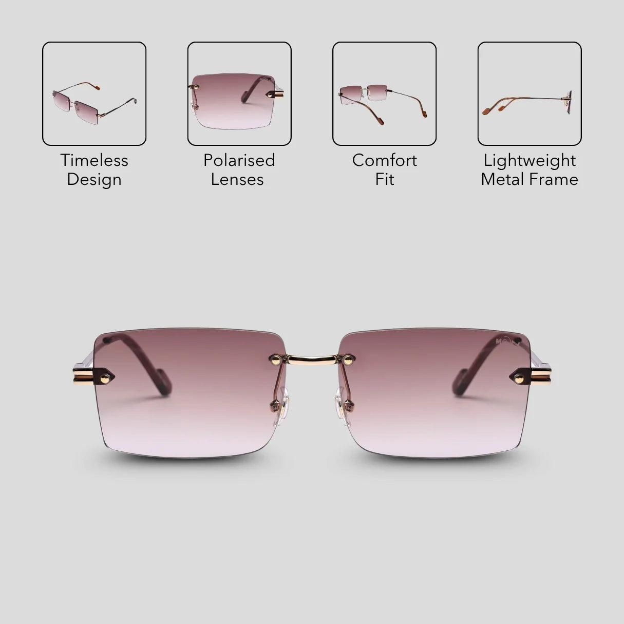 MOONX STARMADE S2 – Polarised Rimless Rectangular Sunglasses (Unisex)