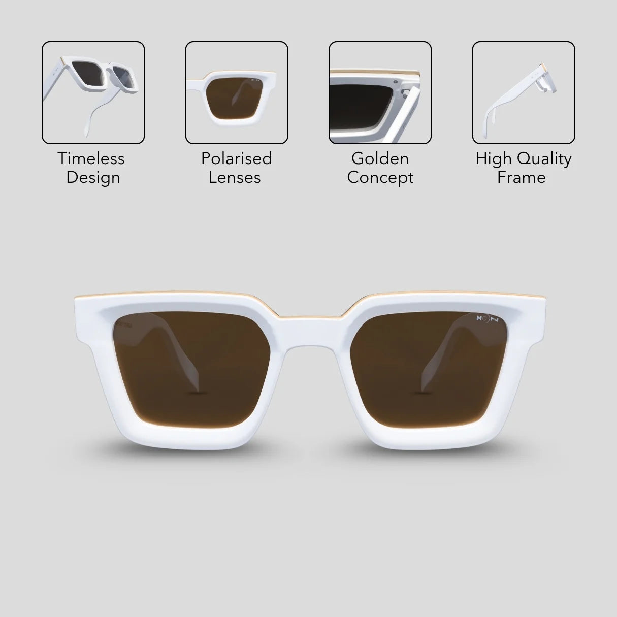MOONX CLASSIC WHITE – Polarised Wayfarer Sunglasses (Unisex)