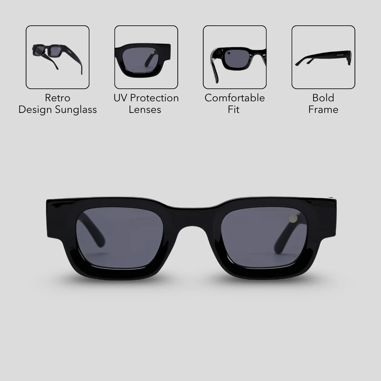 MOONX DARK STONE – UV400 Classic Bold Rectangular Sunglasses (Unisex)