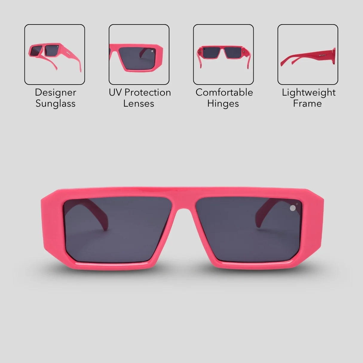MOONX LUNA S6 - UV400 Premium & Bold Rectangular Frame Sunglasses
