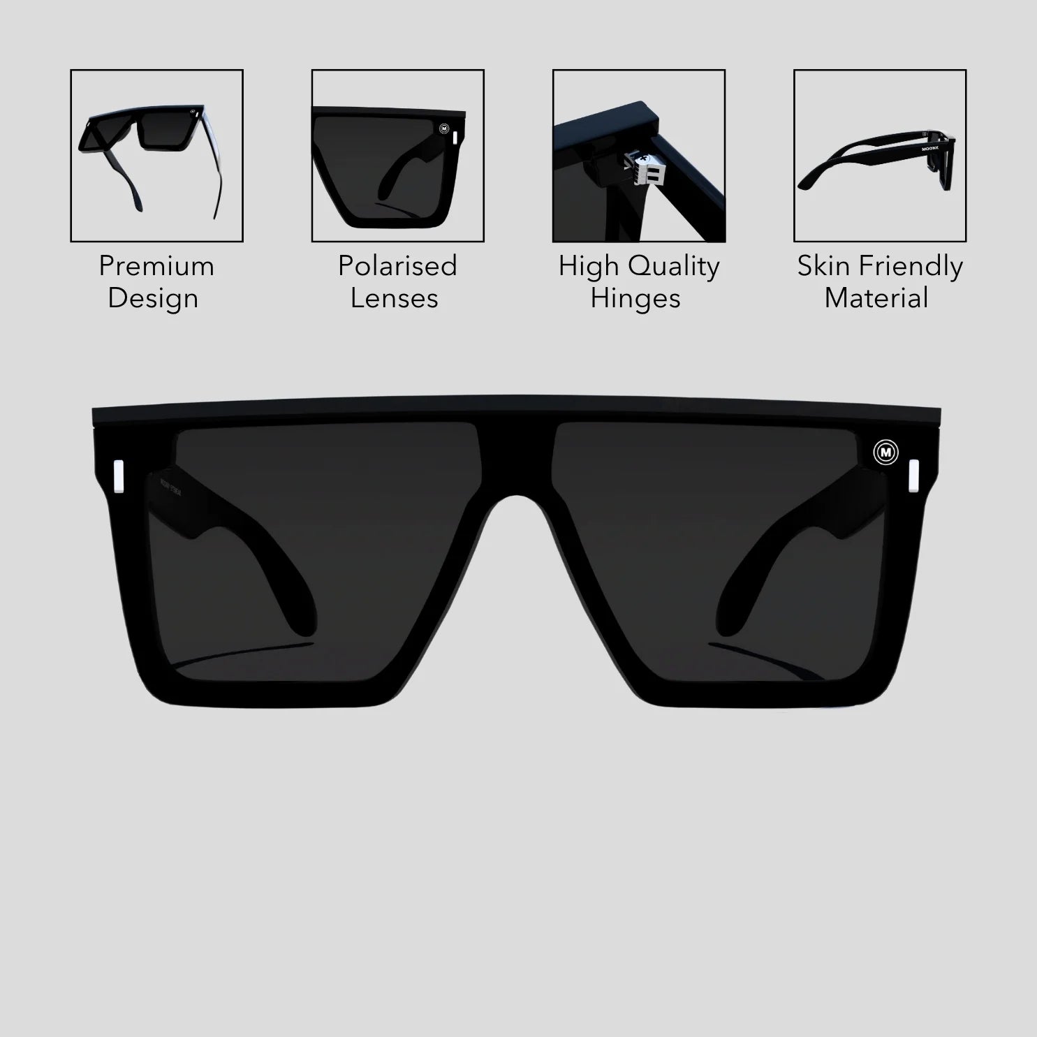 MOONX TREND SETTER – Polarised Rectangular Luxury Sunglasses (Unisex)