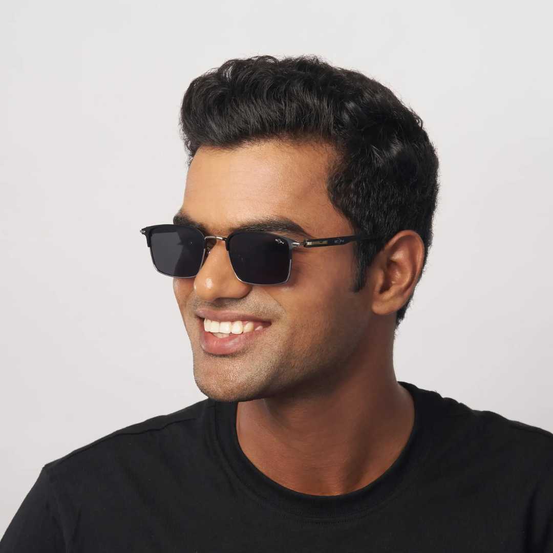 MOONX THEIA S14– Polarised Rectangular Metal Frame Sunglasses (Unisex)
