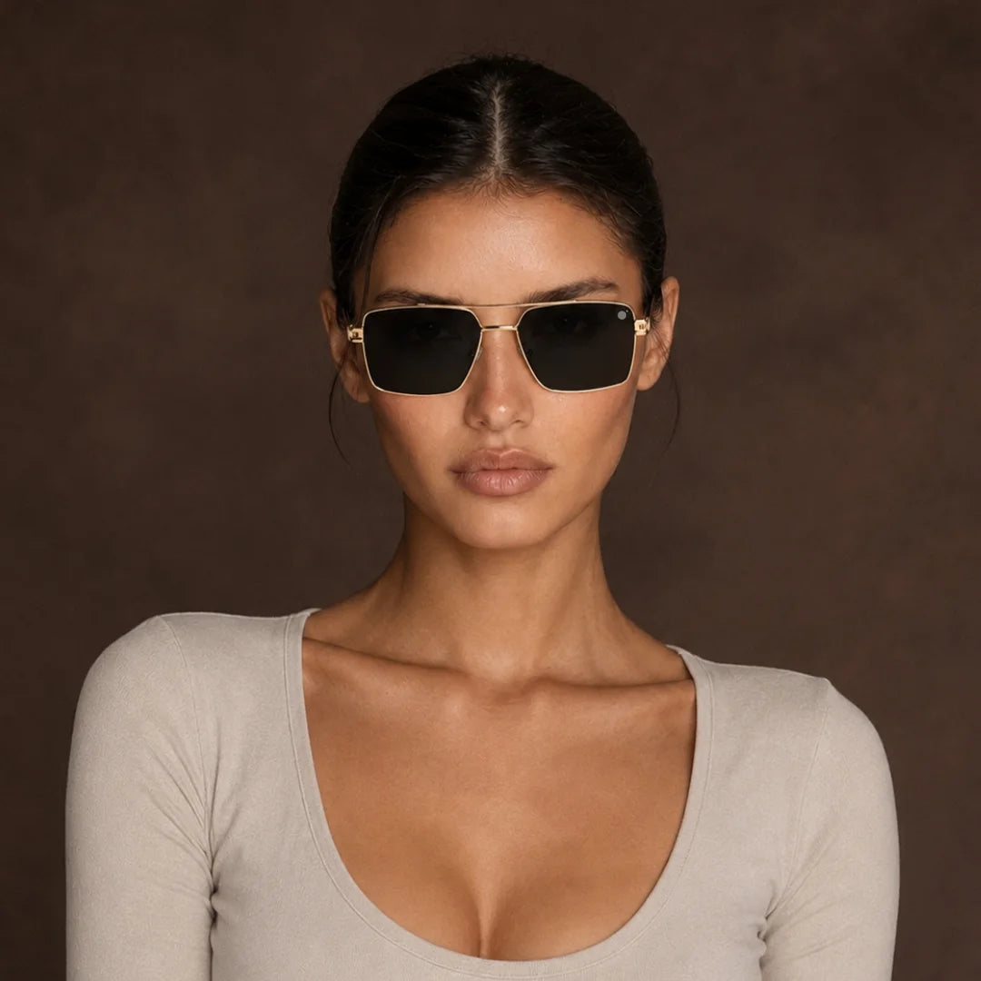 MOONX SPACECRAFT S2 – UV400 Golden Luxury Metal Sunglasses (Unisex)