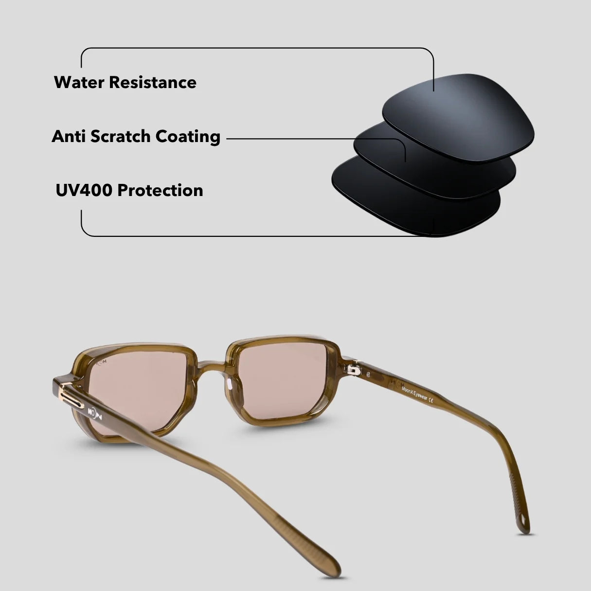 MOONX PHOENIX S6 – Transparent Rectangular Sunglasses (Unisex)