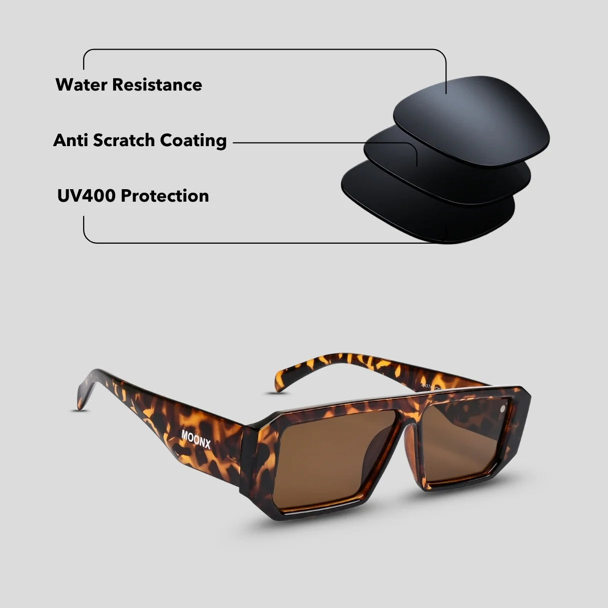 MOONX LUNA S2 - UV400 Premium & Bold Rectangular Frame Sunglasses
