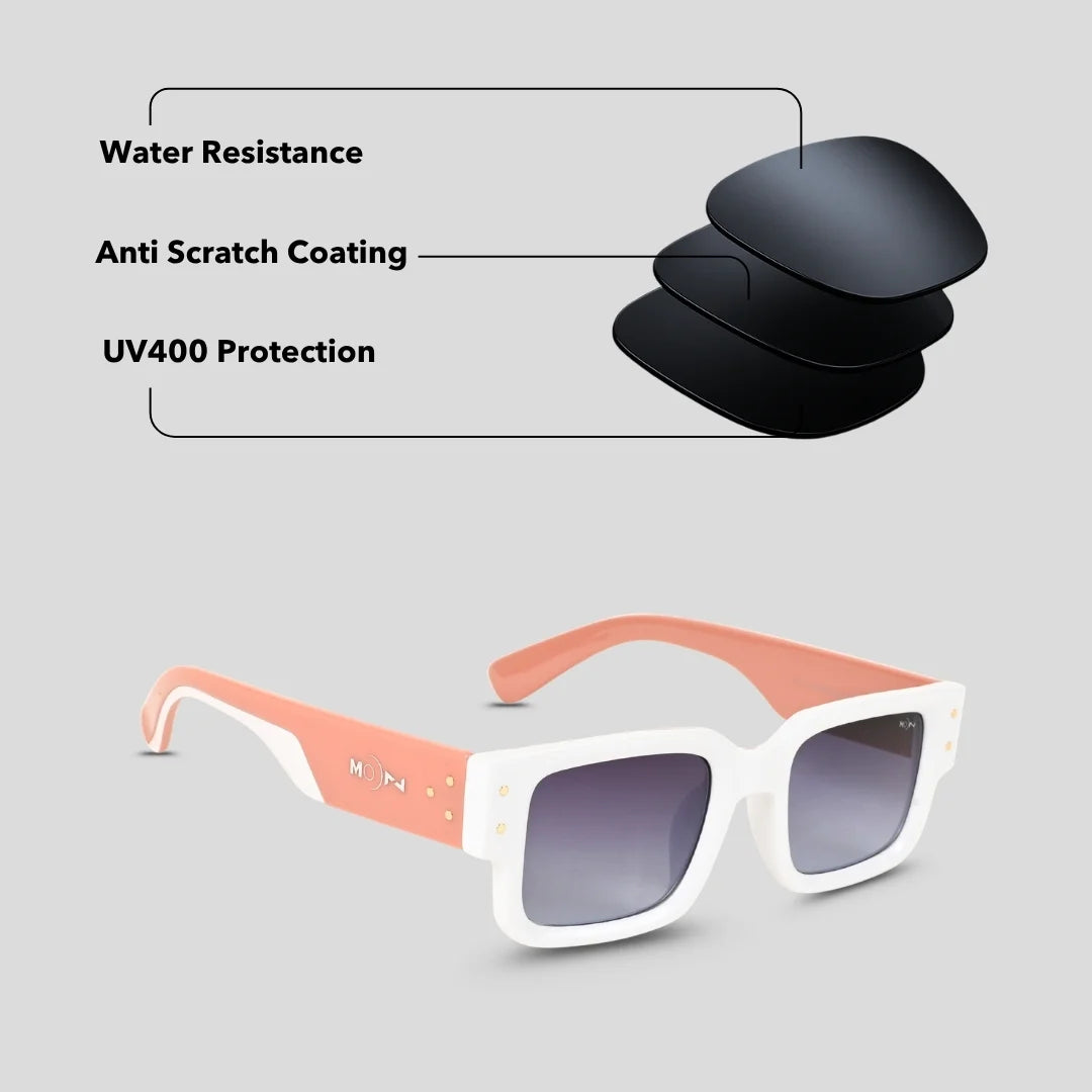 MOONX CLASSIC ICON (WH) - UV400 Rectangular Sunglasses (Unisex)