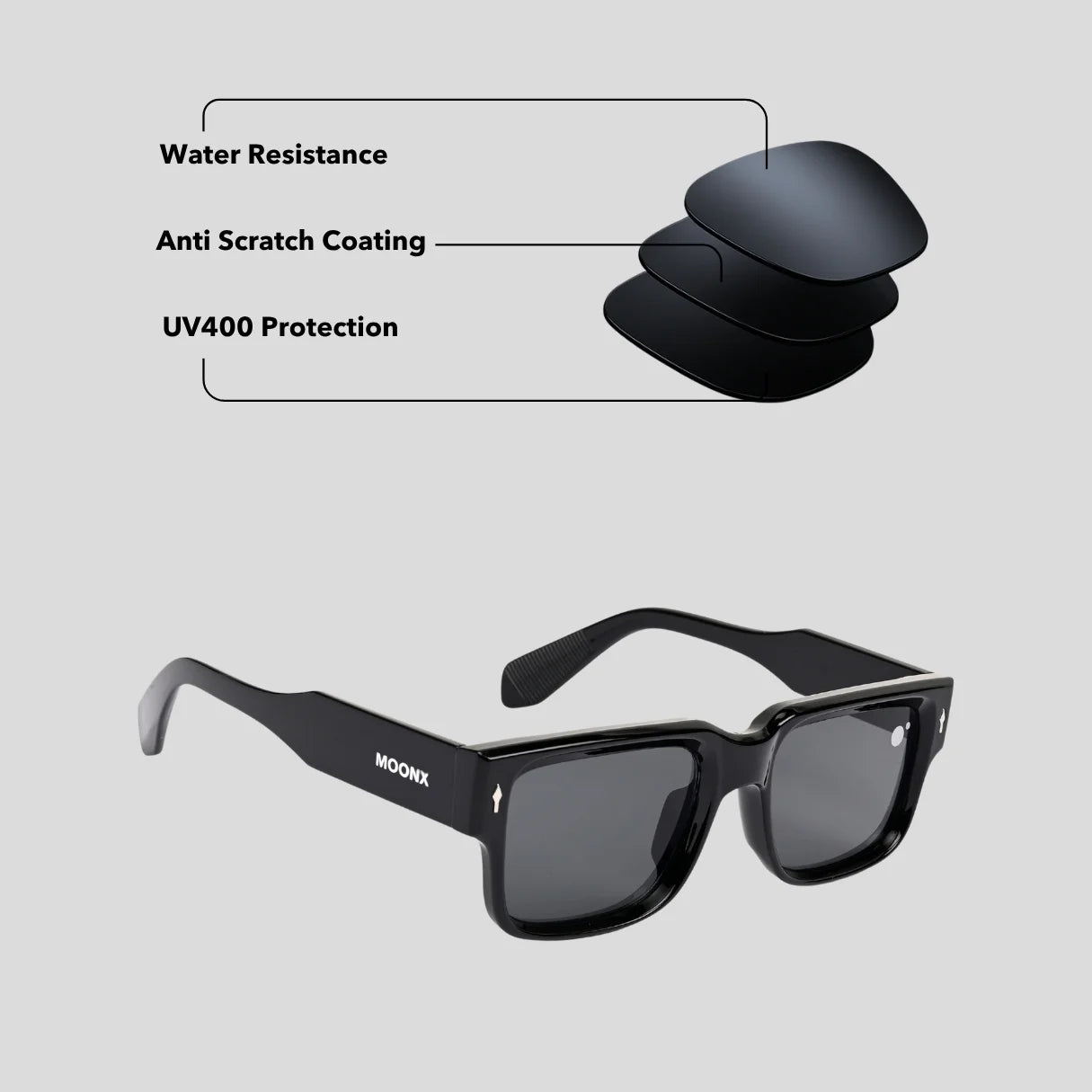 MOONX SUPERMOON S1 – UV400 Rectangular Frame Sunglasses (Unisex)