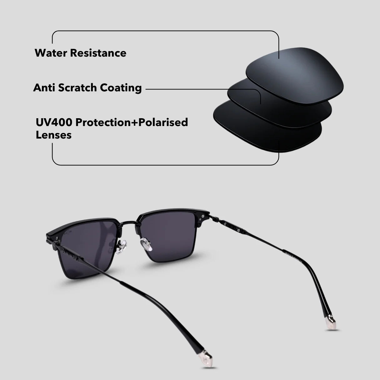 MOONX CLUB – Polarised Rectangular Metal Sunglasses (Unisex)