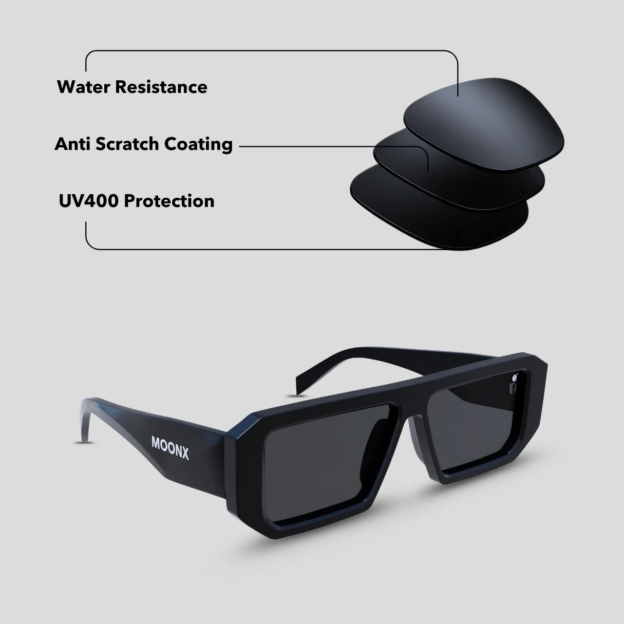 MOONX LUNA - UV400 Premium & Bold Rectangular Frame Sunglasses