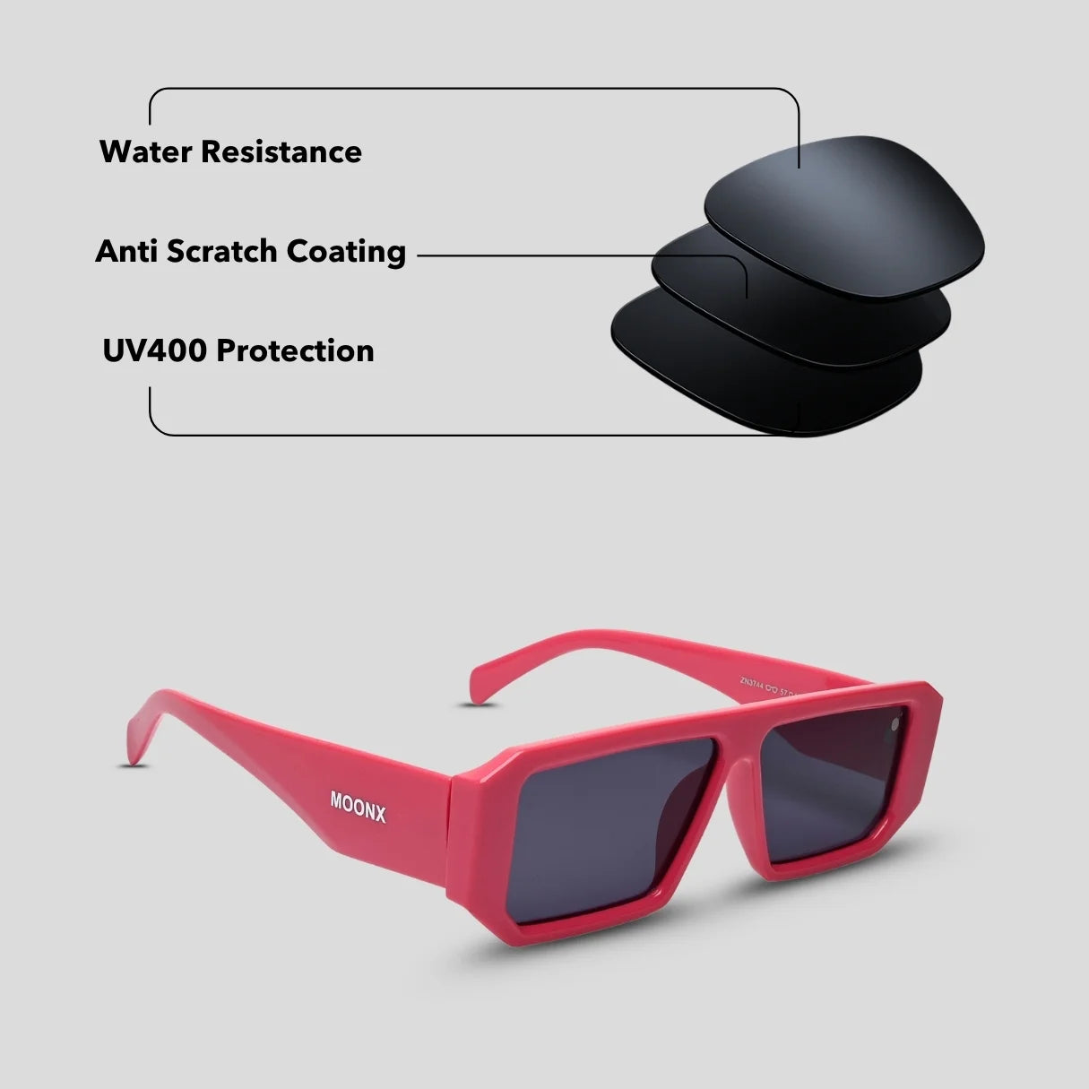 MOONX LUNA S6 - UV400 Premium & Bold Rectangular Frame Sunglasses