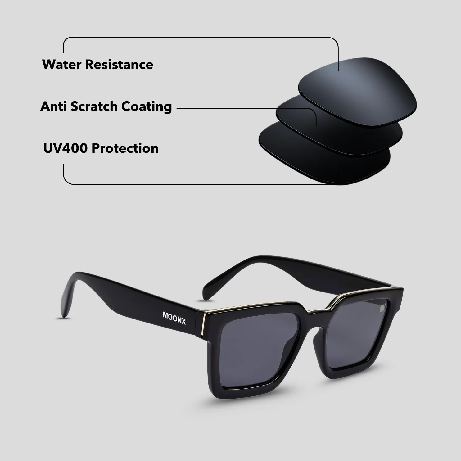 MOONX CLASSIC BLACK – UV400 Protection Wayfarer Sunglasses (Unisex, Hot Selling)