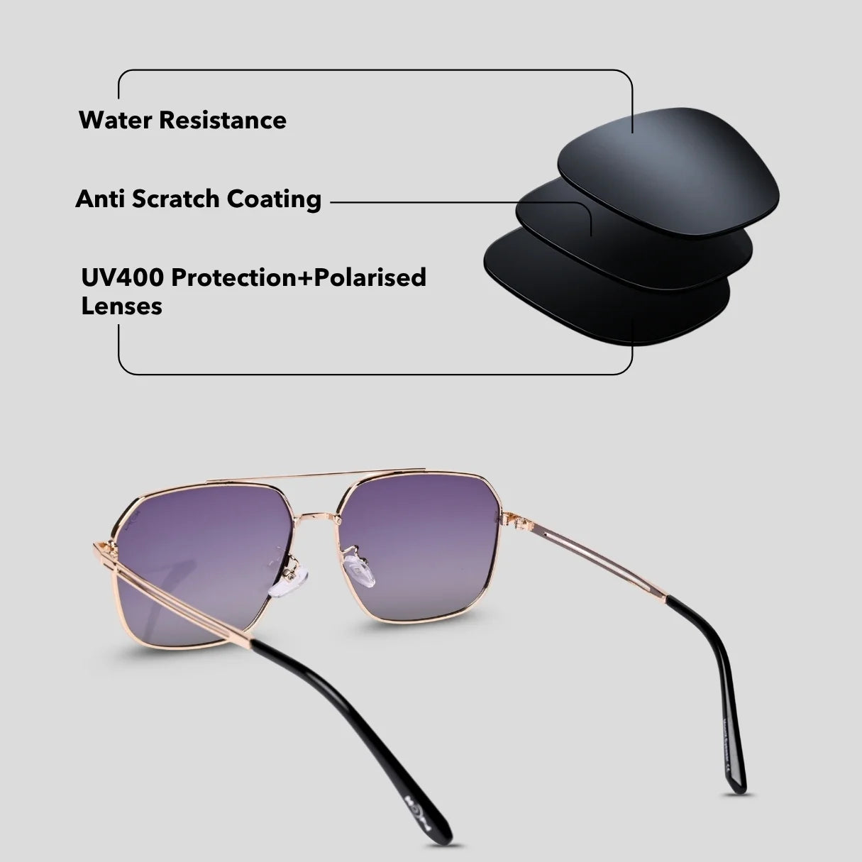 MOONX REFLECTOR S3 – Polarised Square Metal Frame Sunglasses (Unisex)