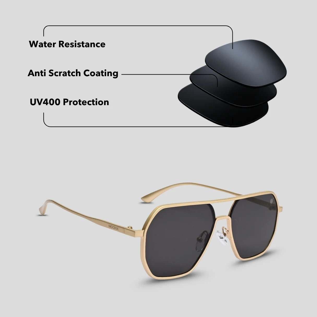 MOONX THYONE S2 – UV400 Aviator Metal Frame Sunglasses (Unisex, Trending)