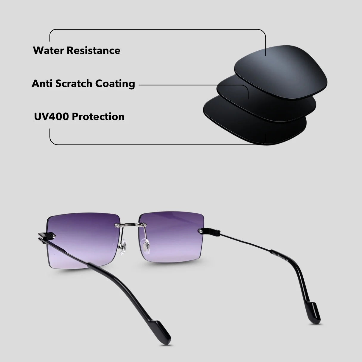 MOONX STARMADE S3 – Polarised Rimless Rectangular Sunglasses (Unisex)