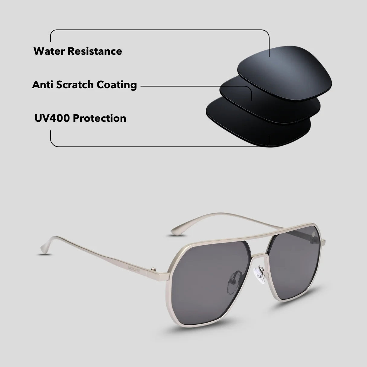 MOONX THYONE S3 – UV400 Aviator Metal Frame Sunglasses (Unisex, Trending)