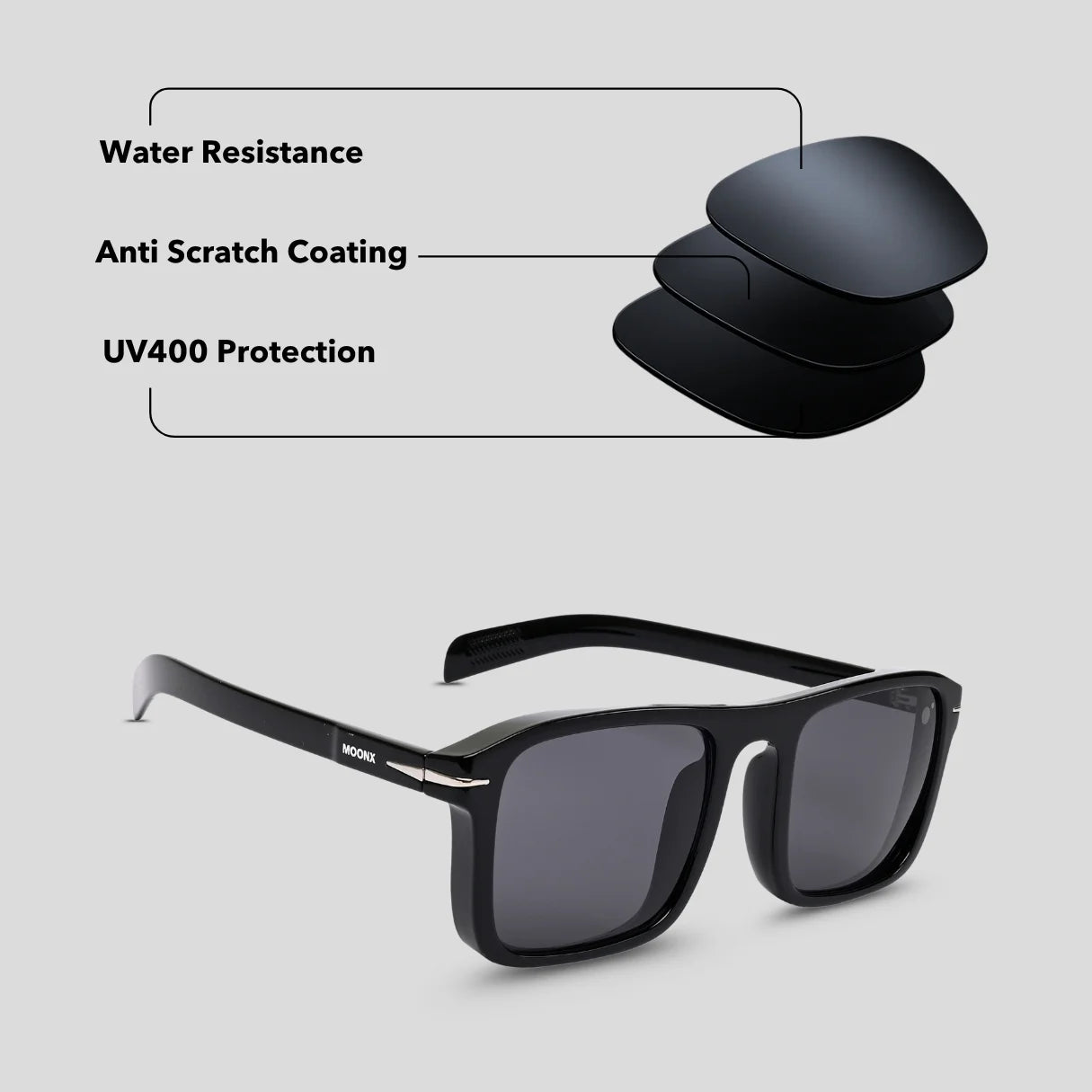 MOONX CRISIUM S1 – UV400 Trending Rectangular Sunglasses (Unisex)