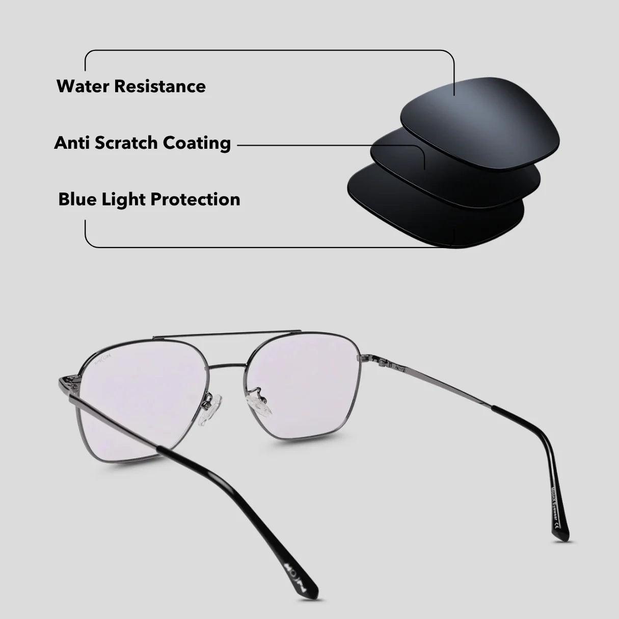MOONX TRANZ (Anti-Blue) – Rectangular Anti-Blue Light Glasses (Unisex)