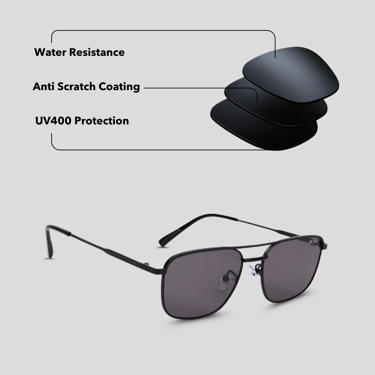 MOONX Z-AUTONOE S1 – UV400 Rectangular Metal Frame Sunglasses (Unisex)