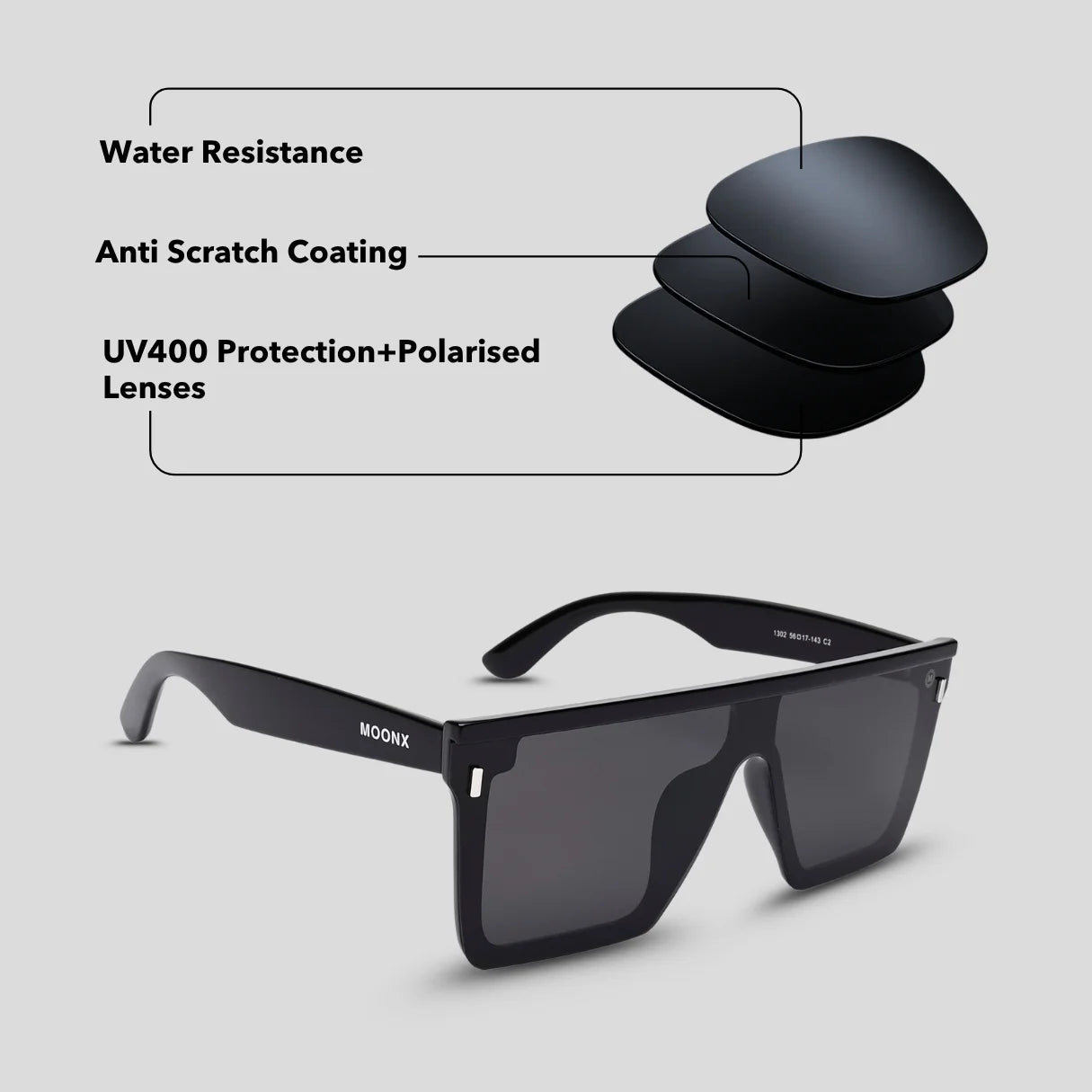 MOONX TREND SETTER – Polarised Rectangular Luxury Sunglasses (Unisex)