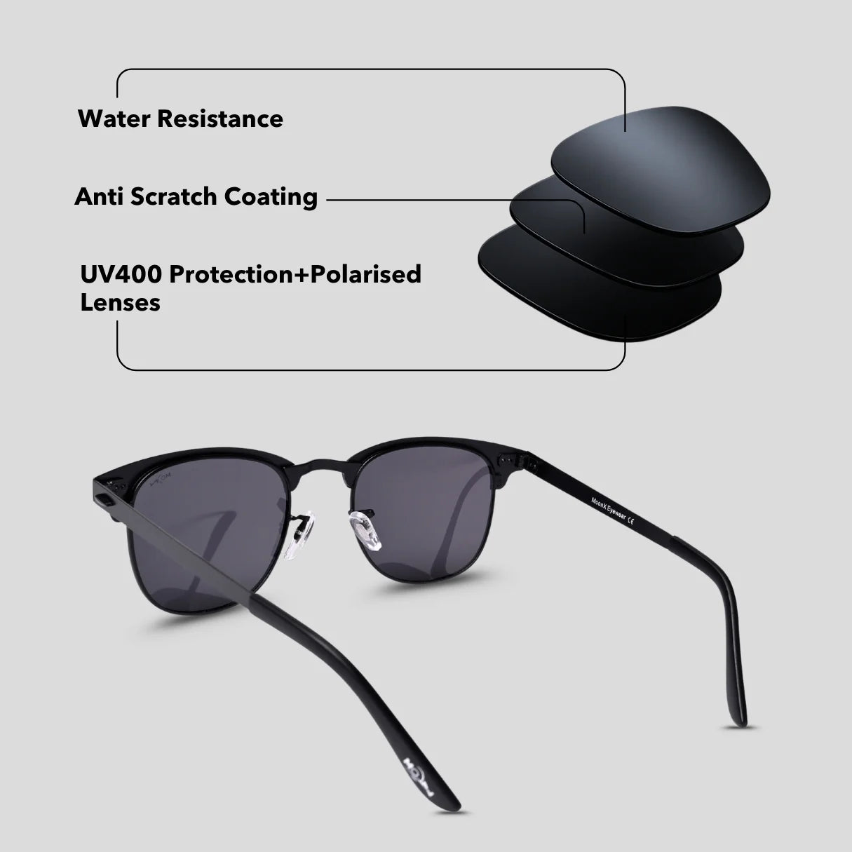 MOONX CLASSIC CLUB S1 – Polarised Clubmaster Sunglasses (Unisex)