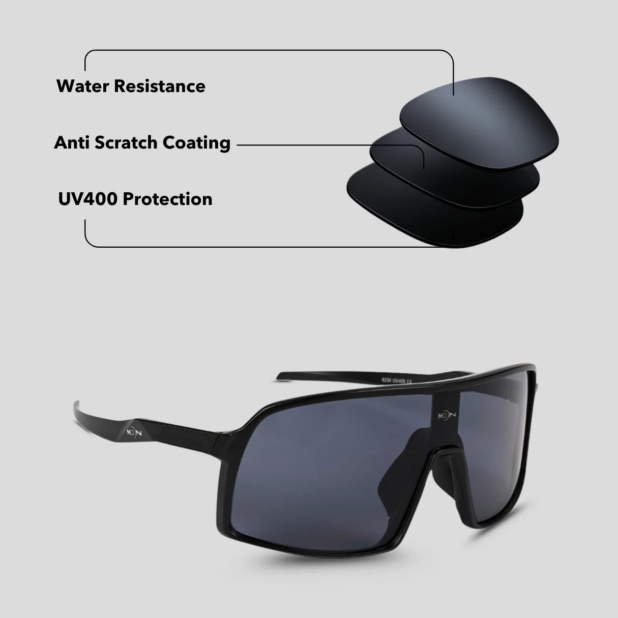 MOONX HERO S1 – UV400 Wrap‑Around Sports Sunglasses (Unisex)