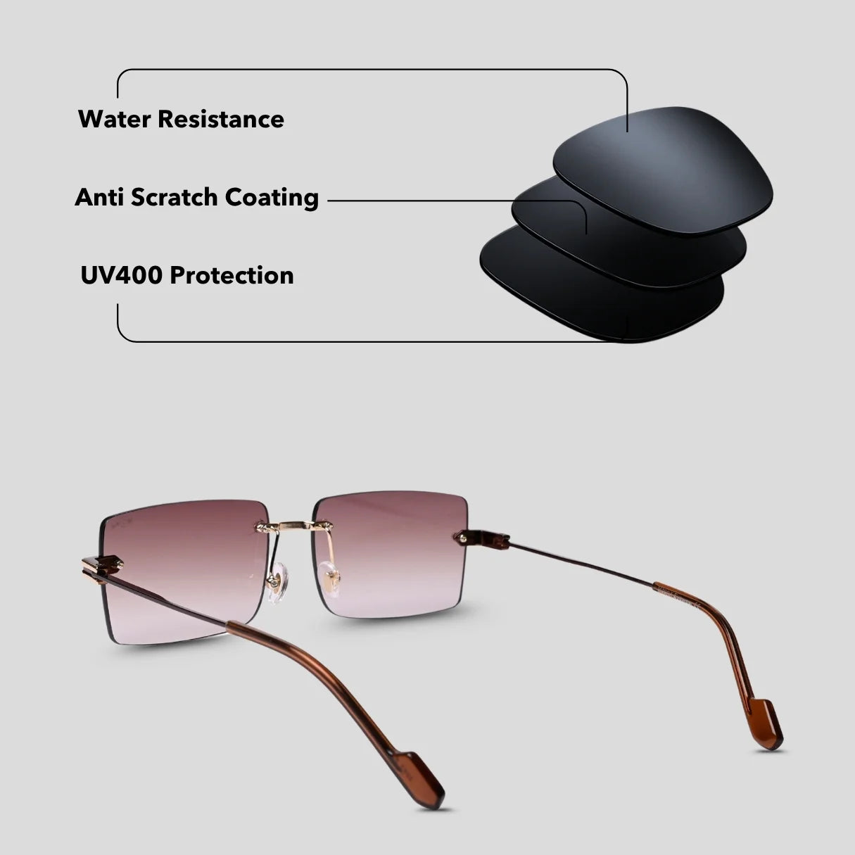 MOONX STARMADE S2 – Polarised Rimless Rectangular Sunglasses (Unisex)
