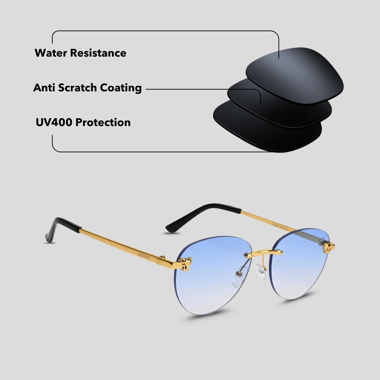 MOONX HIMALIA S3 - UV400 Rimless Oval Sunglasses