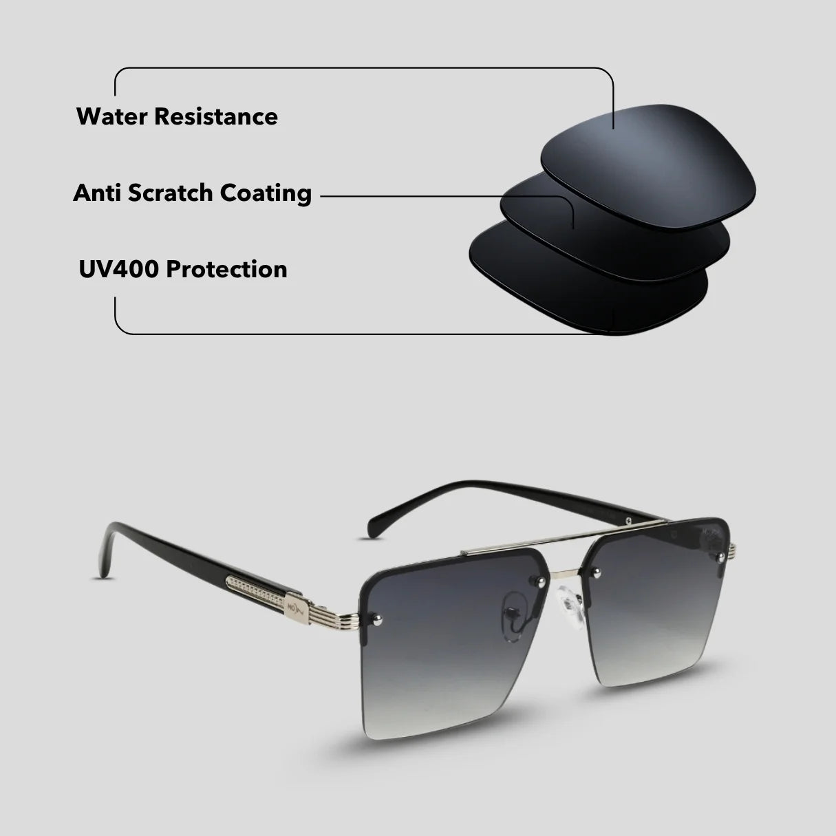 MOONX ICONIC S3 – UV400 Square Metal Frame Sunglasses (Unisex)