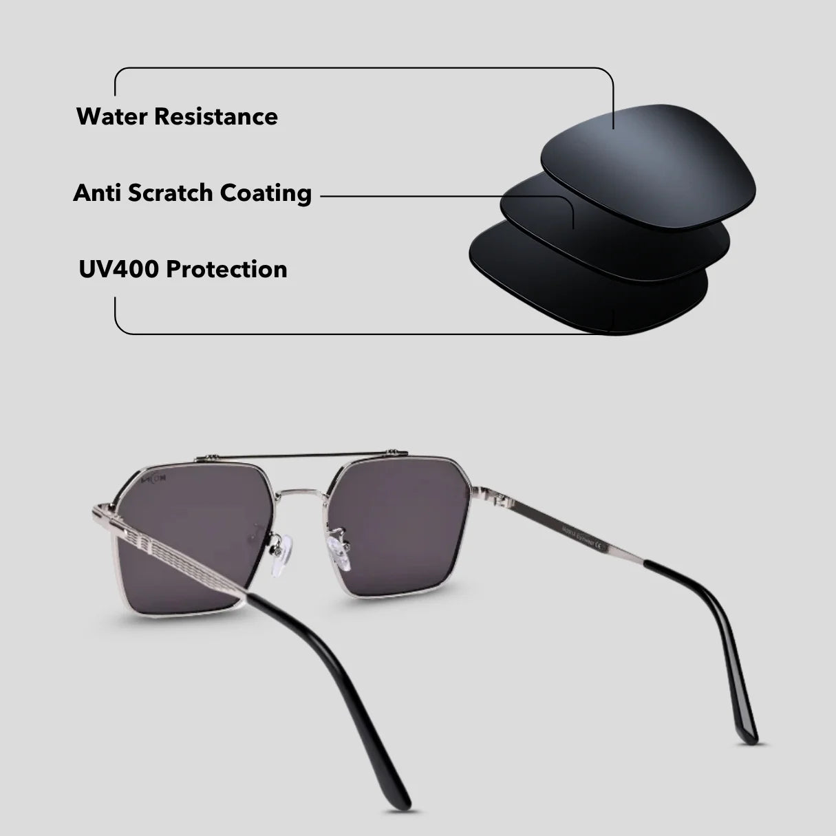 MOONX RISE S2 – UV400 Rectangular Metal Frame Sunglasses (Unisex)