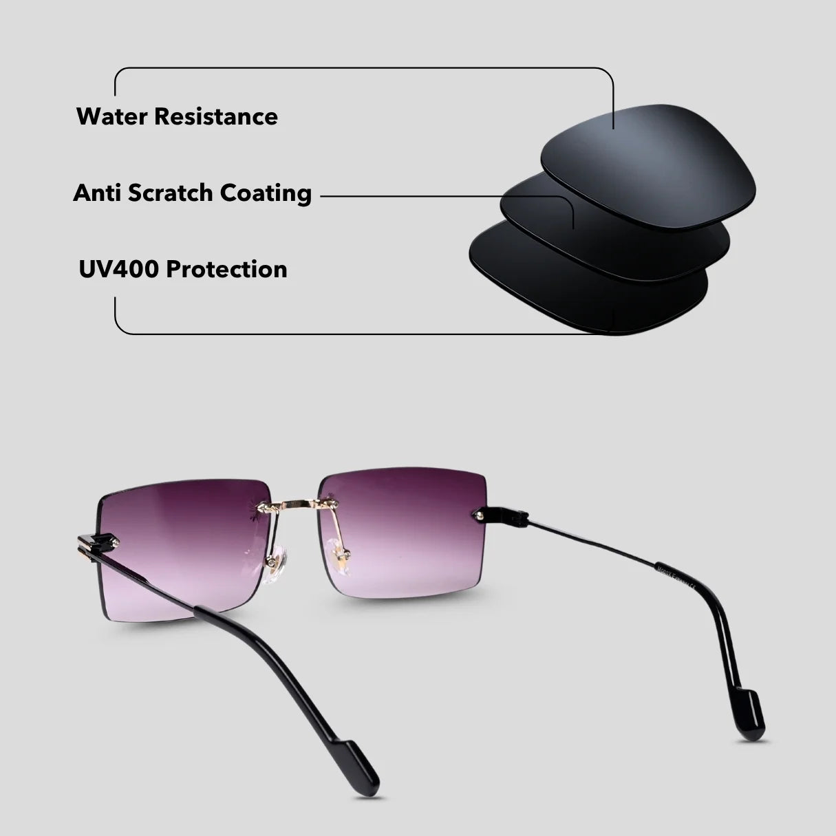 MOONX STARMADE S1 – Polarised Rimless Rectangular Sunglasses (Unisex)