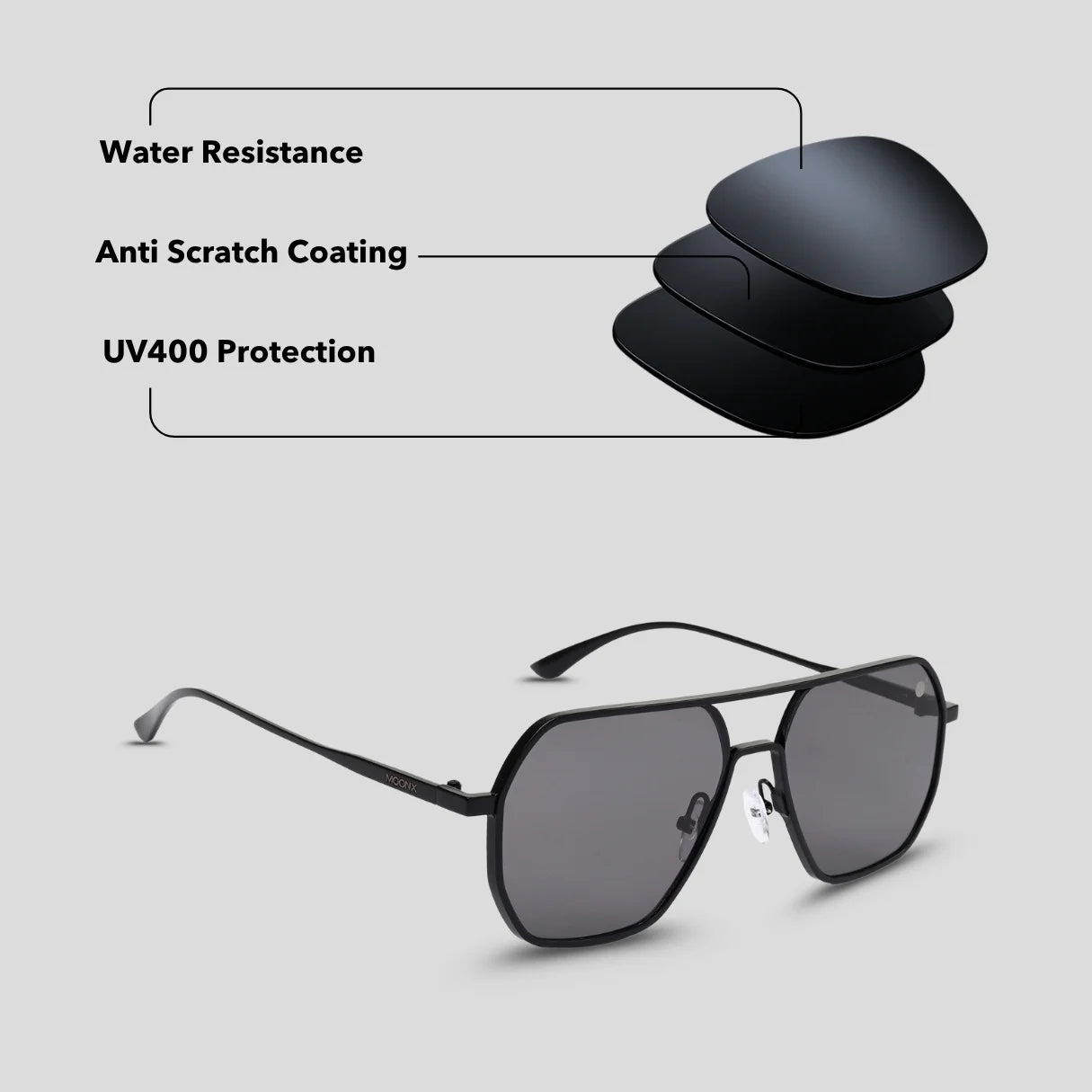 MOONX THYONE S1 – UV400 Aviator Metal Frame Sunglasses (Unisex, Trending)