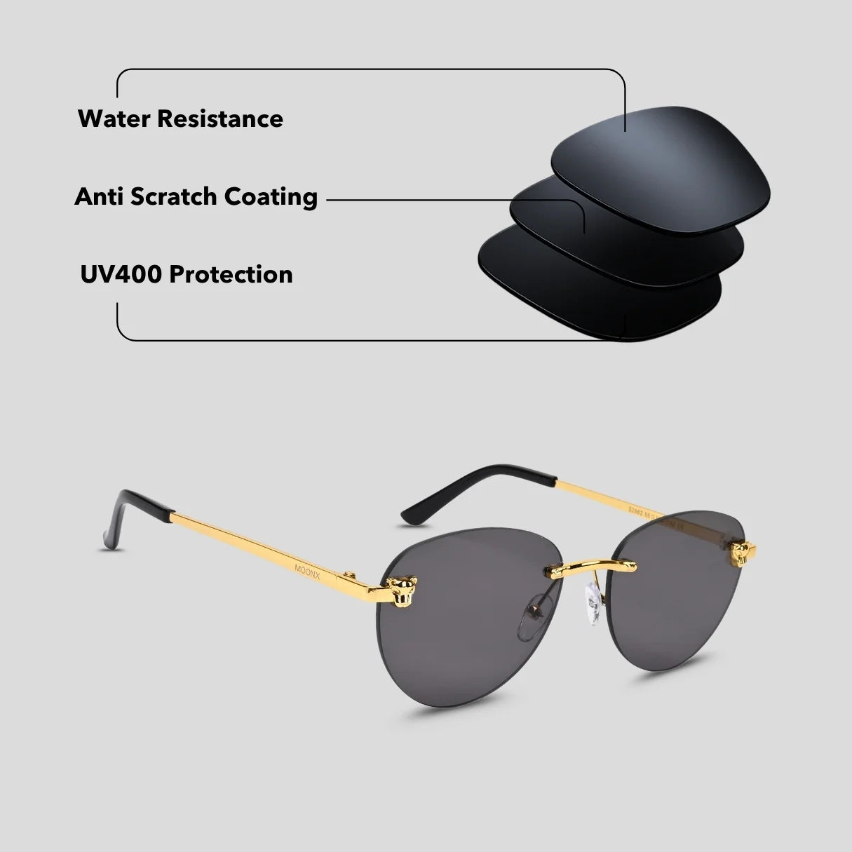 MOONX HIMALIA S1 - UV400 Rimless Oval Sunglasses