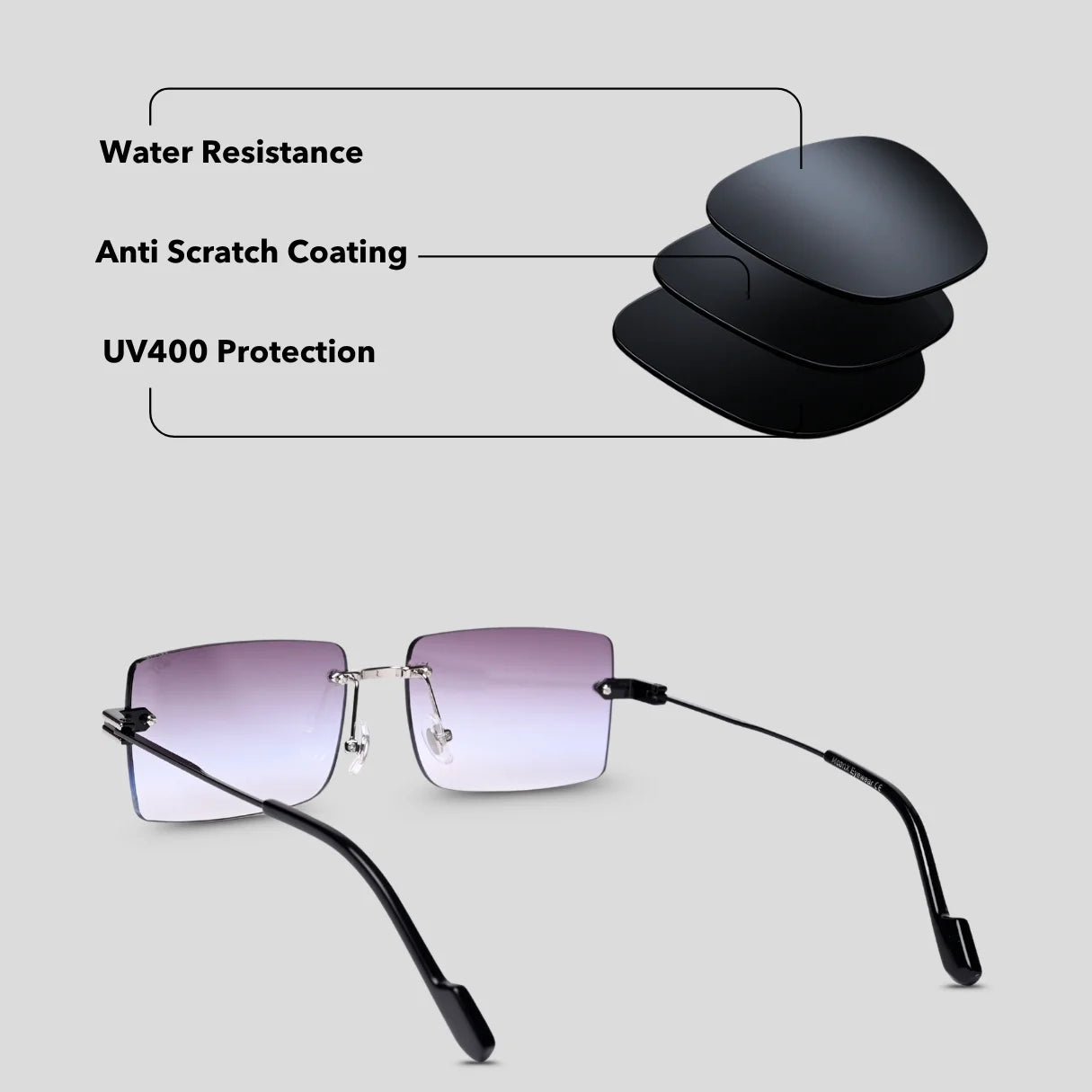MOONX STARMADE S5 – Polarised Rimless Rectangular Sunglasses (Unisex)