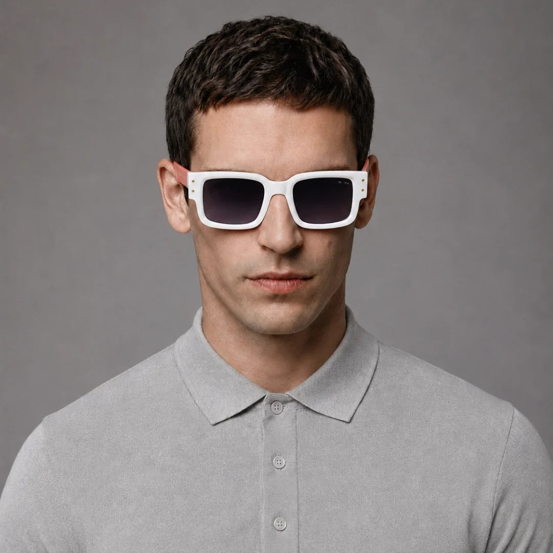 MOONX CLASSIC ICON (WH) - UV400 Rectangular Sunglasses (Unisex)