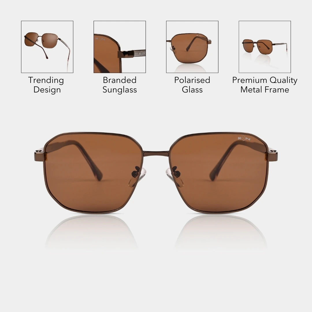 MOONX BRONZ S1 – Polarised Square Metal Frame Sunglasses (Unisex)